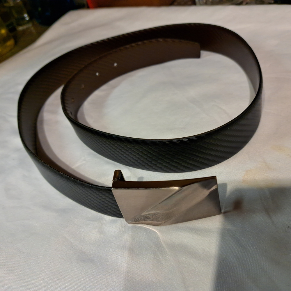 Black And Broun Leather Belt with Silver Buckle